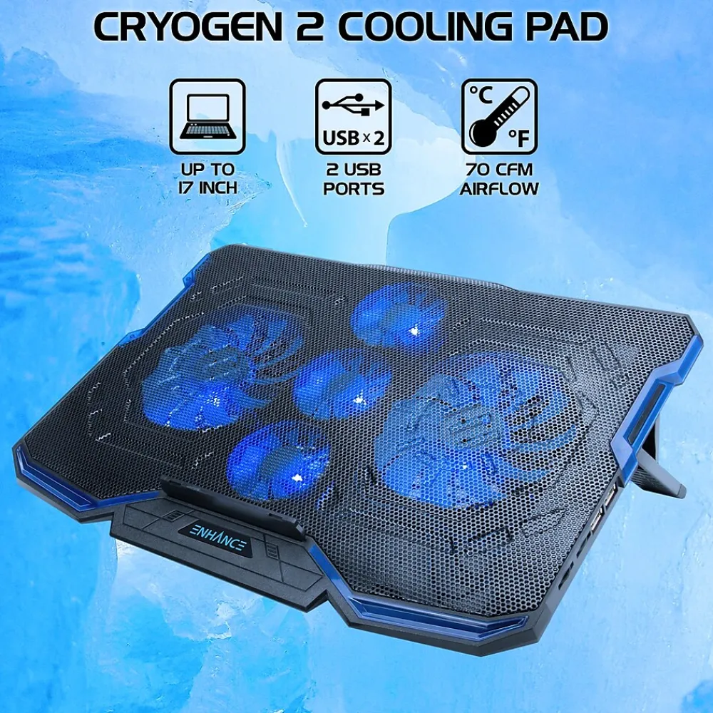 Hot Enhance Cryogen Laptop Cooling Stand, USB Connectivity, Blue/Black (ENGXC20100BLWS)