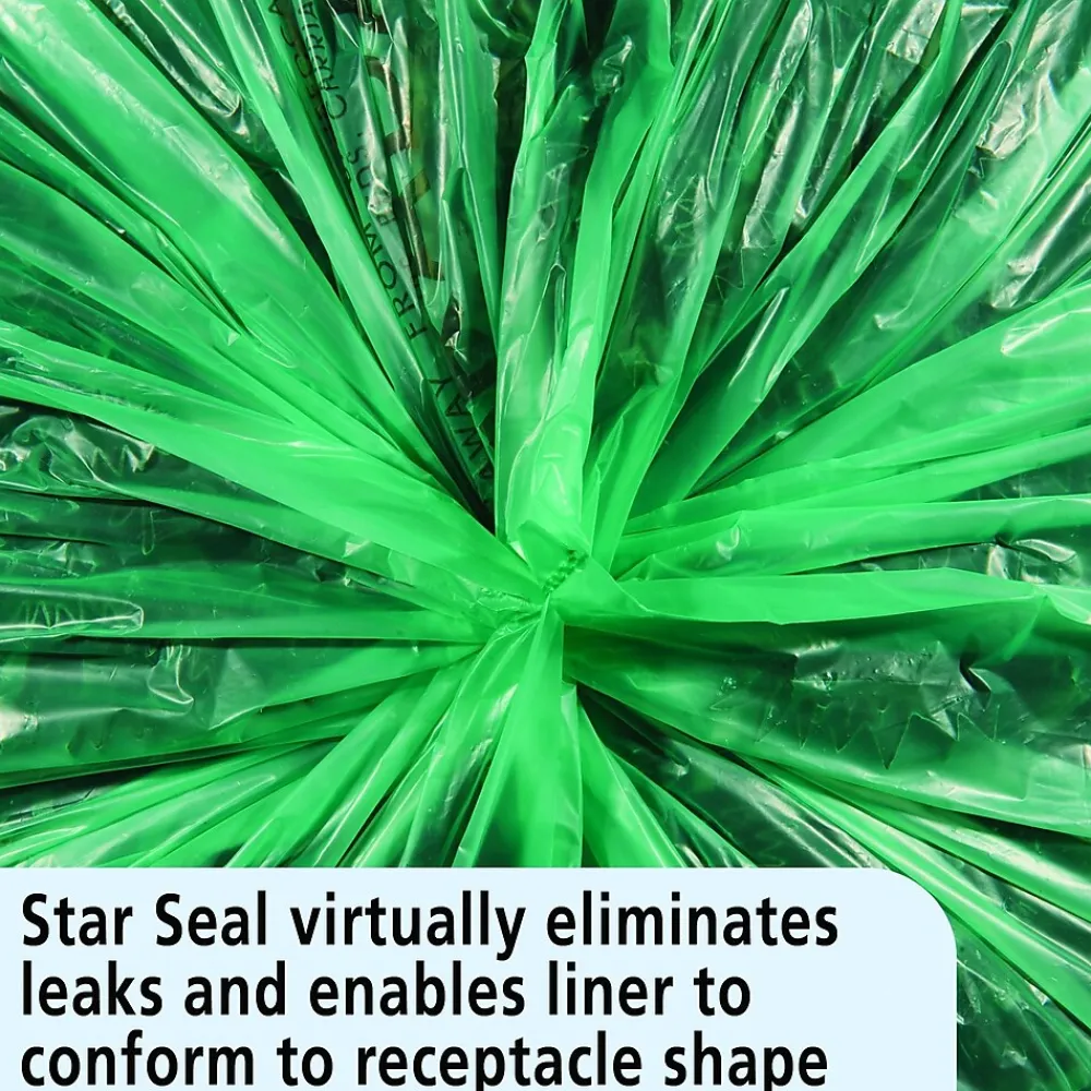 Controlled Life Cycle 33 Gallon Industrial Trash Bag, 33" x 40", Low Density, Green, 40 Bags/Box, 2 Rolls<Envision Best