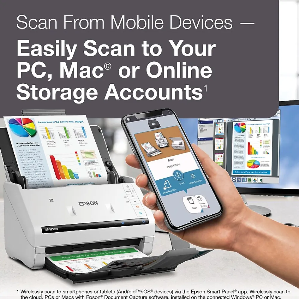 Epson DS-575W II Duplex Document Scanner, White/Black (B11B263202)