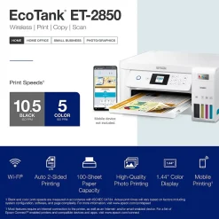 Epson EcoTank ET-2850 All-in-One Cartridge-Free Supertank Printer, White (Refurbished)