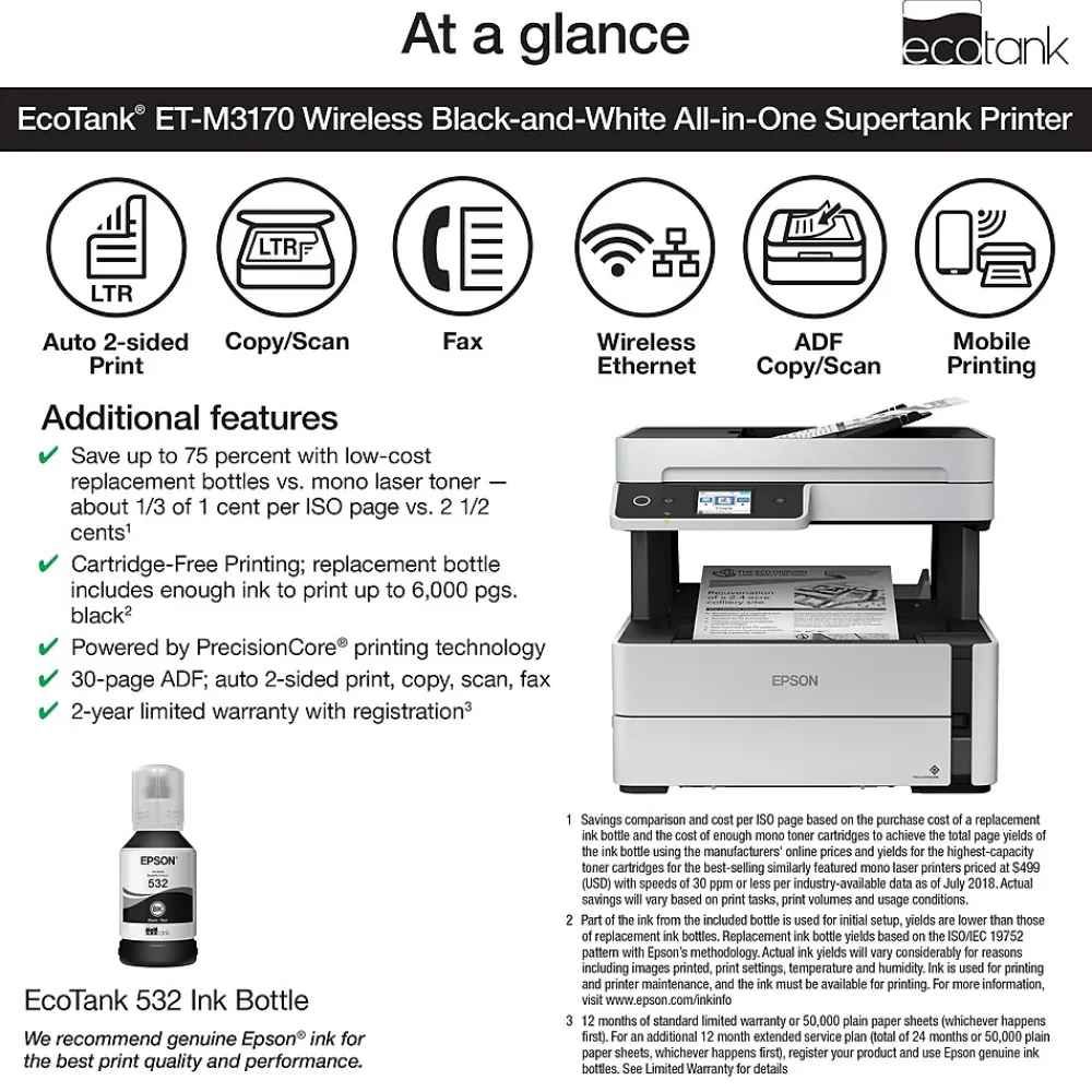 Epson EcoTank ET-M3170 Wireless Monochrome All-in-One SuperTank Printer