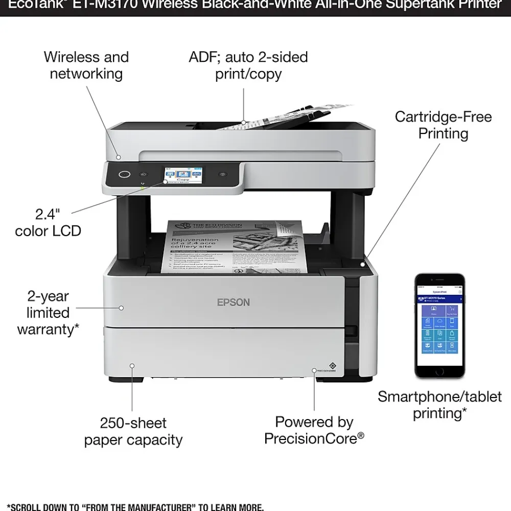 Epson EcoTank ET-M3170 Wireless Monochrome All-in-One SuperTank Printer