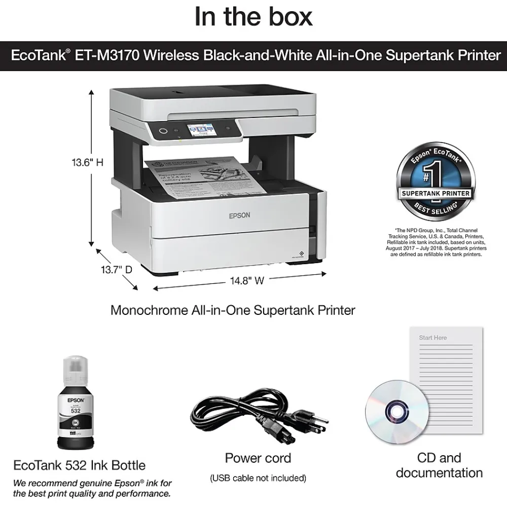 Epson EcoTank ET-M3170 Wireless Monochrome All-in-One SuperTank Printer
