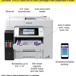Epson EcoTank Pro 5850 Wireless Color Inkjet Printer, All-In-One Supertank, Print, Scan, Copy, Fax (9472509)