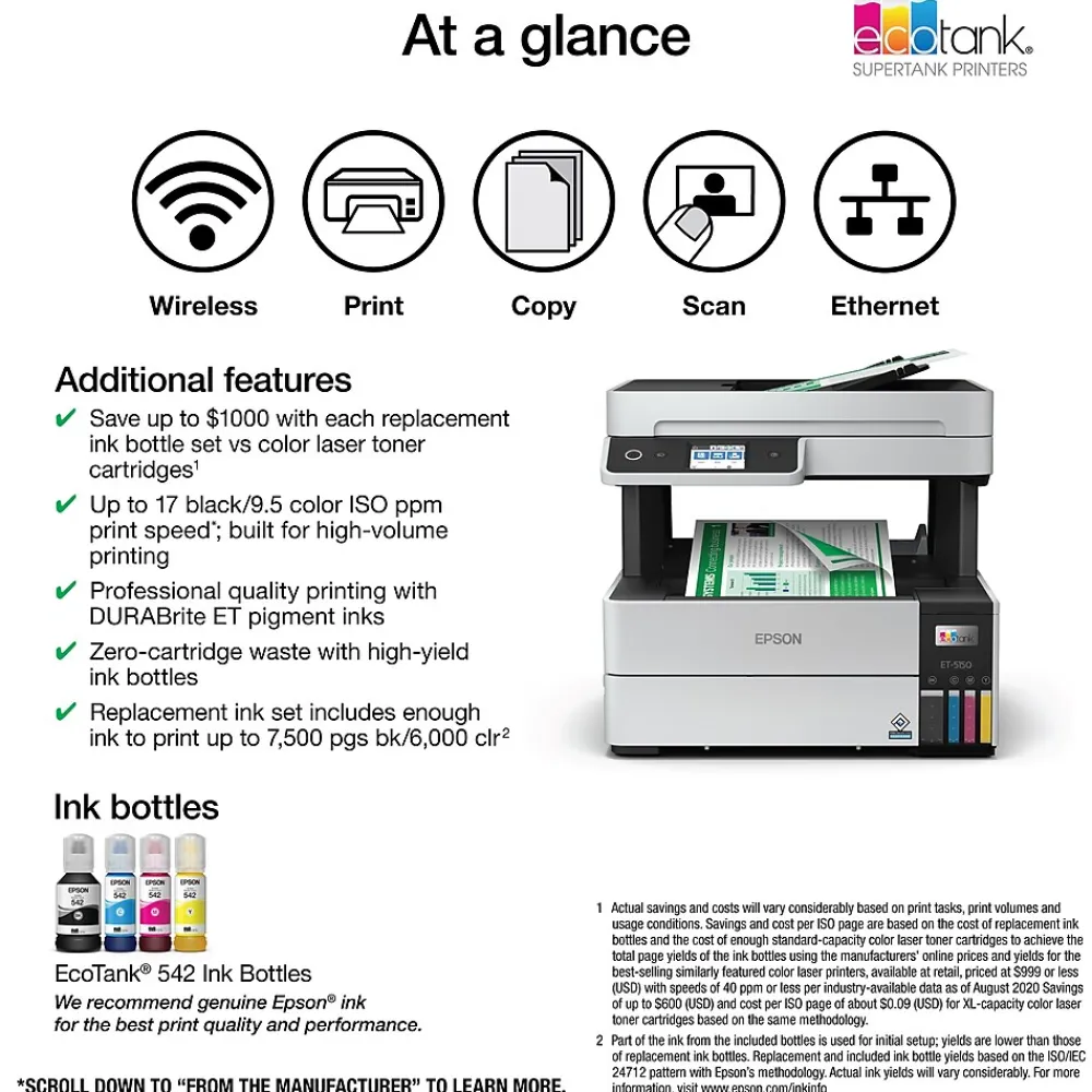 Epson EcoTank Pro 5150 Wireless Color Inkjet Printer, All-In-One Supertank, Print, Scan, Copy (9472546)