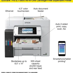 Epson EcoTank Pro ET-5800 Wireless Color Inkjet Printer, All-In-One Supertank, Print, Scan, Copy, Fax (9472508)