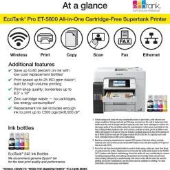 Epson EcoTank Pro ET-5800 Wireless Color Inkjet Printer, All-In-One Supertank, Print, Scan, Copy, Fax (9472508)