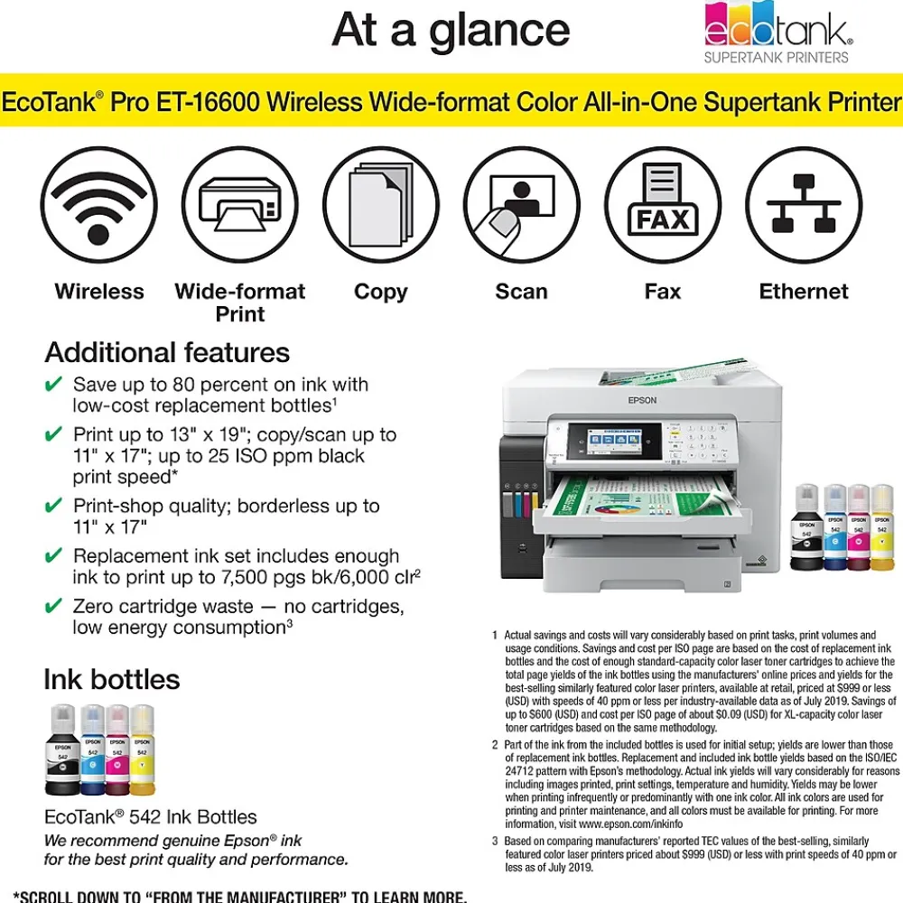 Epson EcoTank Pro ET-16600 Wireless Wide-format All-in-One SuperTank Office Printer, prints up to 13" x 19"