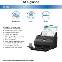 Epson ES-865 High-Speed Duplex Desktop Document Scanner (B11B250202)
