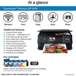 Epson Expression Home XP-6100 Wireless Color Inkjet Printer, All-In-One, Print, Scan, Copy (9472518)