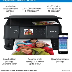Epson Expression Home XP-6100 Wireless Color Inkjet Printer, All-In-One, Print, Scan, Copy (9472518)