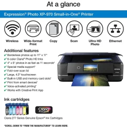Epson Expression Photo XP-970 Wireless Color Inkjet Printer, All-In-One, Print, Scan, Copy (9472534)