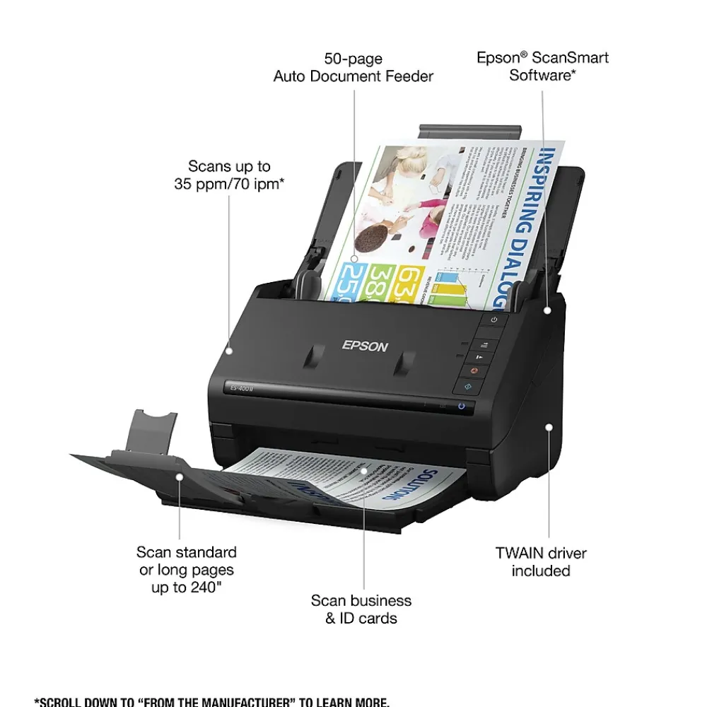 Epson WorkForce ES-400 II Duplex Document Scanner, Black (B11B261201)
