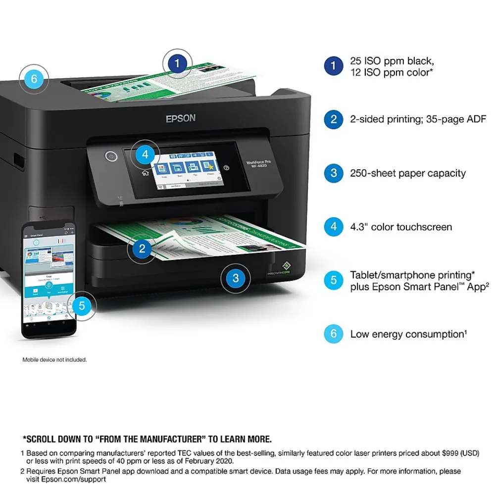 Epson WorkForce Pro WF-4820 Wireless Color Inkjet Printer, All-In-One, Print, Scan, Copy, Fax (9472527)