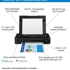 Epson WorkForce WF-110 Wireless Color Inkjet Printer, Single-Function, Print (9472520)