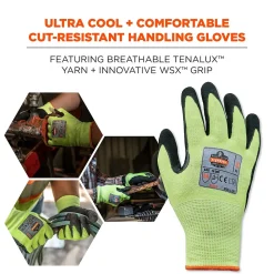 Ergodyne ProFlex 7041 Hi-Vis Nitrile-Coated Cut-Resistant Gloves, ANSI A4, Wet Grip, Lime, XXL, 144 Pairs (17826)