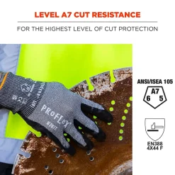 Ergodyne ProFlex 7072 Nitrile Coated Cut-Resistant Gloves, ANSI A7, Gray, Small, 1 Pair (10312)