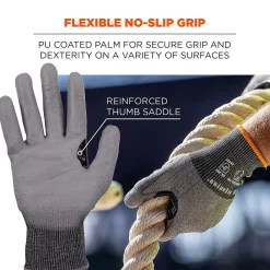 Ergodyne ProFlex 7071 PU Coated Cut-Resistant Gloves, ANSI A7, Gray, XXL, 1 Pair (18076)