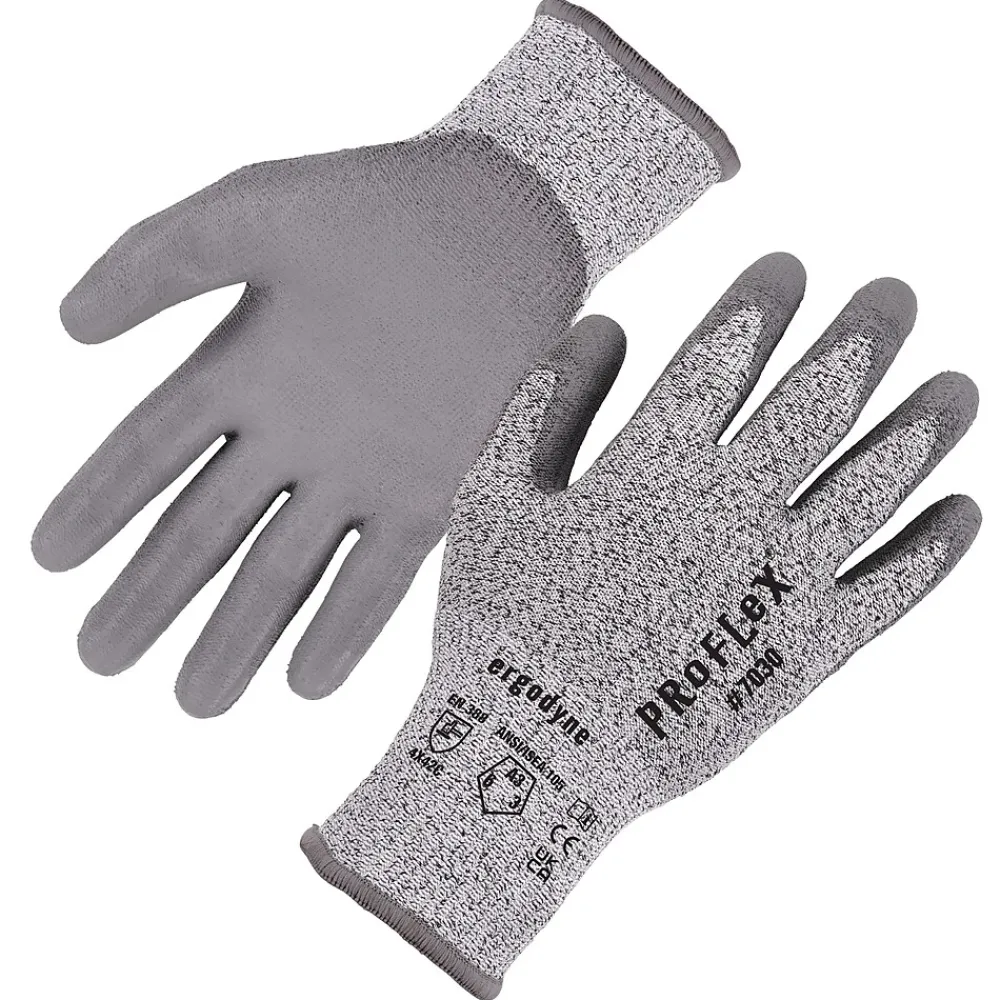Ergodyne ProFlex 7030 PU Coated Cut-Resistant Gloves, ANSI A3, Gray, Large, 1 Pair (10464)