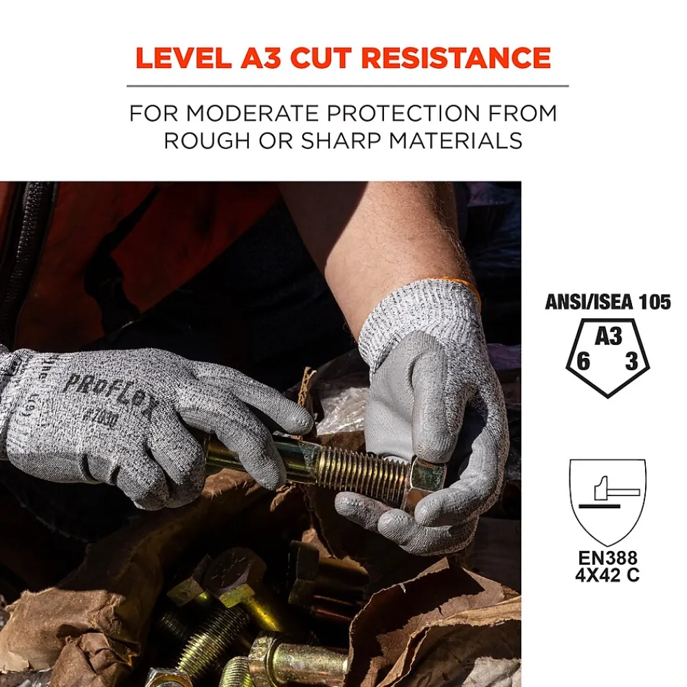 Ergodyne ProFlex 7030 PU Coated Cut-Resistant Gloves, ANSI A3, Gray, Large, 1 Pair (10464)