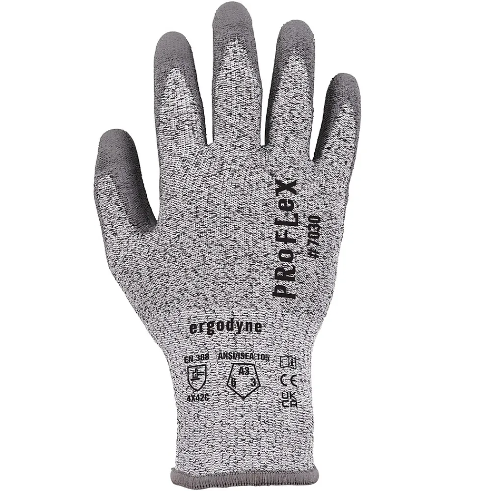 Ergodyne ProFlex 7030 PU Coated Cut-Resistant Gloves, ANSI A3, Gray, Large, 1 Pair (10464)