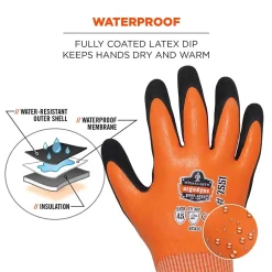 Ergodyne ProFlex 7551 Waterproof Cut-Resistant Winter Work Gloves, ANSI A5, Orange, Medium, 1 Pair (17673)