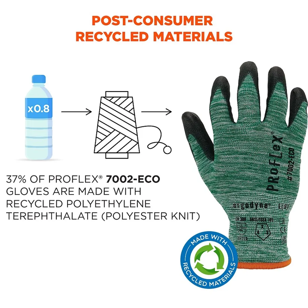 Ergodyne ProFlex 7002-ECO Recycled PU Coated Gloves, 15 Gauge, Green, X-Small (10561)