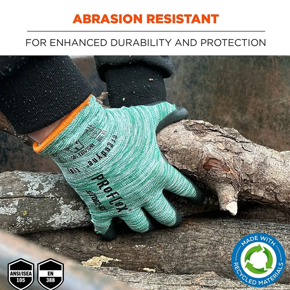 Ergodyne ProFlex 7002-ECO Recycled PU Coated Gloves, 15 Gauge, Green, X-Small (10561)