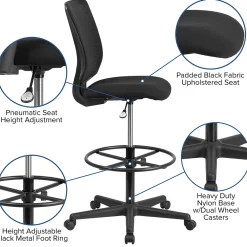 Office Chairs*Flash Furniture Ergonomic Mid-Back Mesh Drafting Chair with Black Fabric Seat and Adjustable Foot Ring [GO-2100-GG]