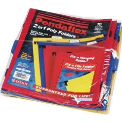 File Folders|Pendaflex Esselte ® 2-in-1 Poly File Folders, Assorted Colors, Letter, Holds 8 1/2"H x 11"W, 10/Pk