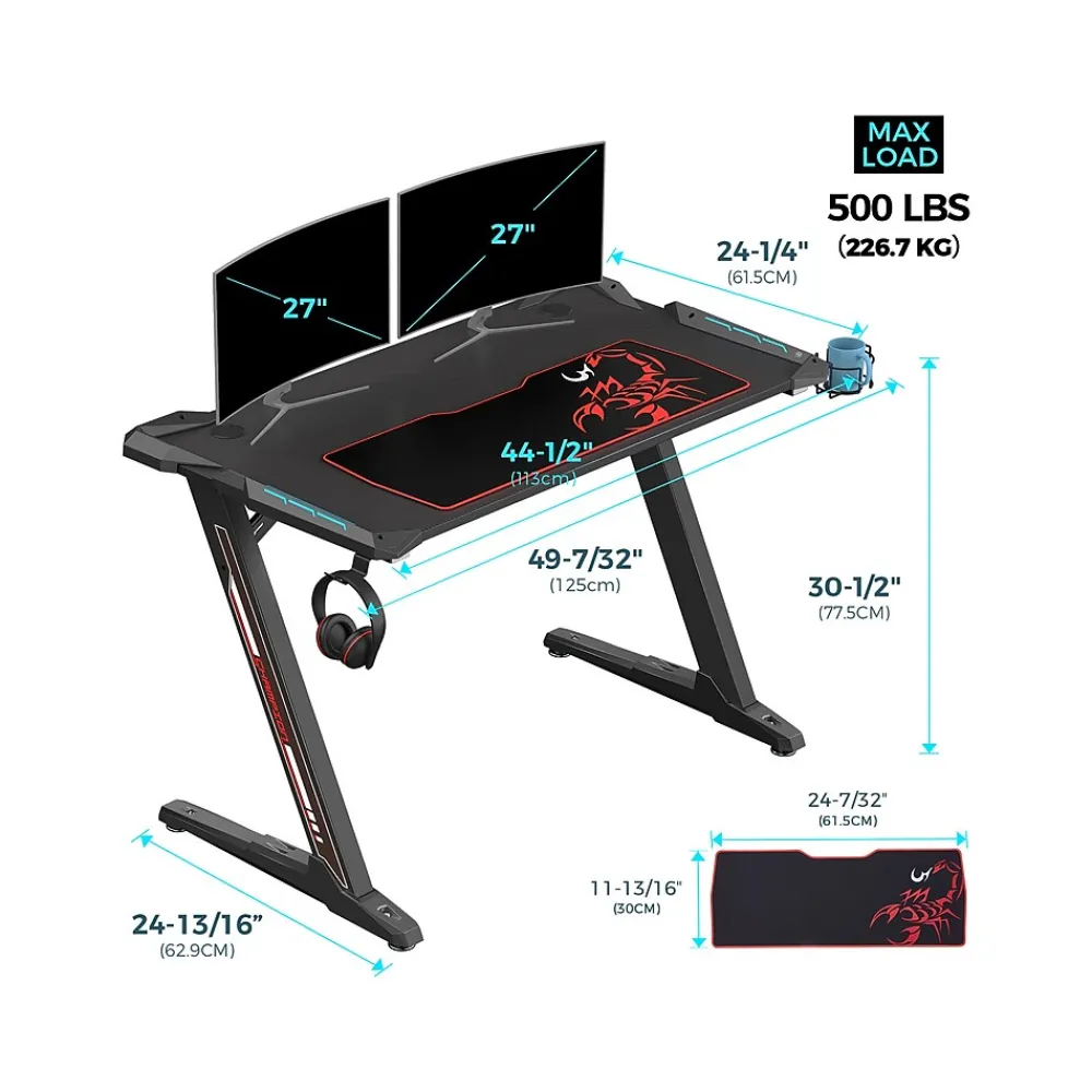 Computer Desks*Eureka Colonel Z1-S 45" Computer Gaming Desk, Black (GD0075-BK)