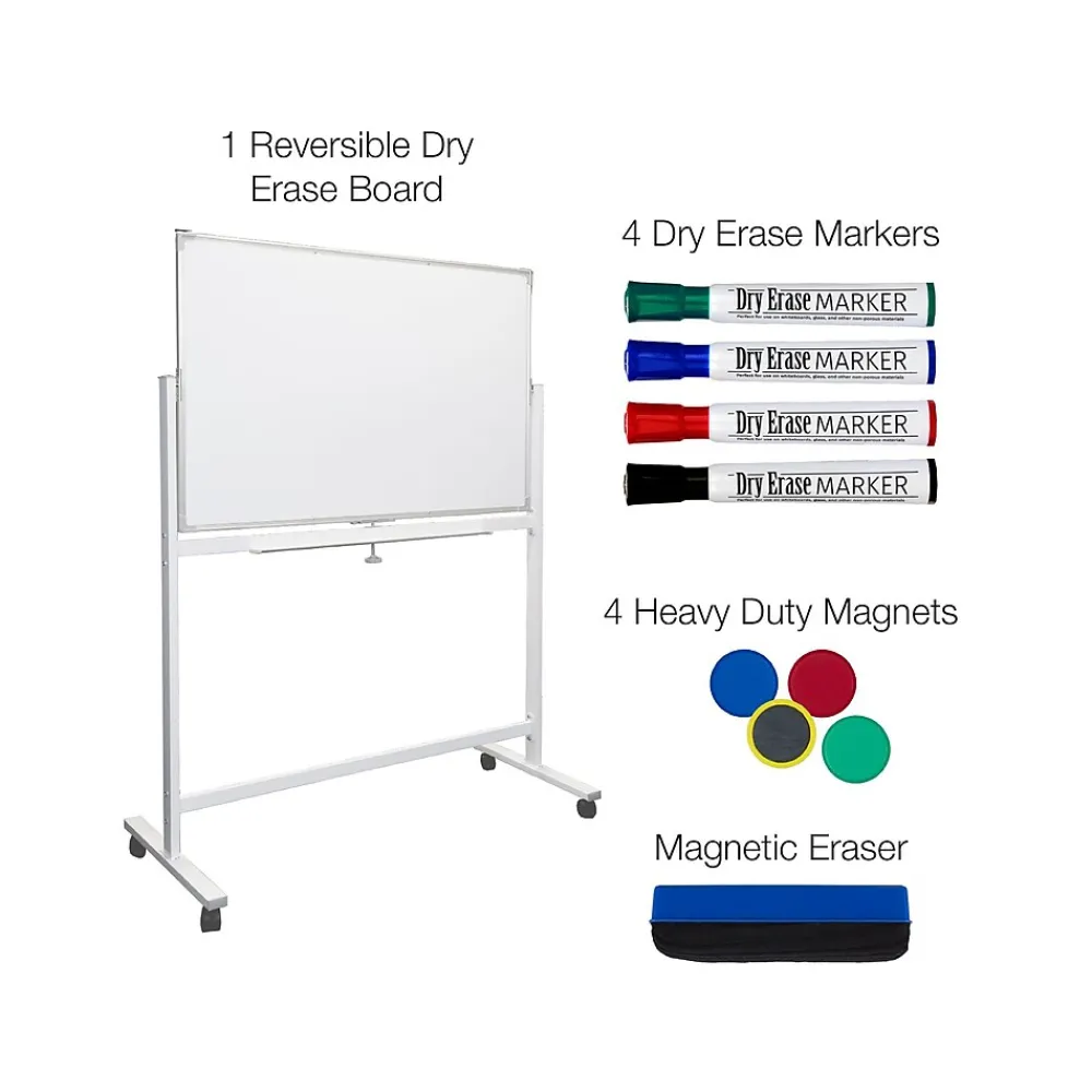 Dry Erase*Excello Global Products Dry-Erase Mobile Whiteboard, Aluminum Frame, 48" x 32" (EGP-HD-0066)