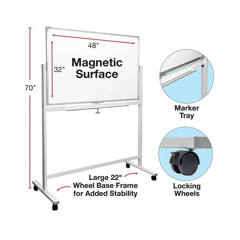 Dry Erase*Excello Global Products Dry-Erase Mobile Whiteboard, Aluminum Frame, 48" x 32" (EGP-HD-0066)