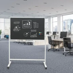 Dry Erase*Global Printed Products Excello Global Products Double Sided Magnetic Mobile Whiteboard Chalkboard Combo, White Frame, 48
