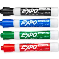 Markers|Expo Dry Erase Marker, Chisel Point, Assorted, 4/Pack (80074)