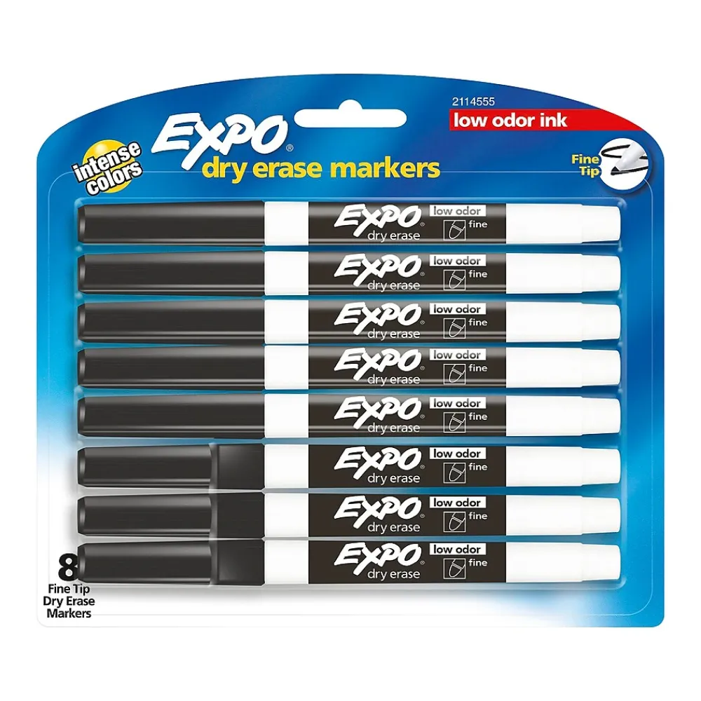 Markers|Expo Dry Erase Marker, Fine Tip, Black Ink, 8/Pack (2114555)
