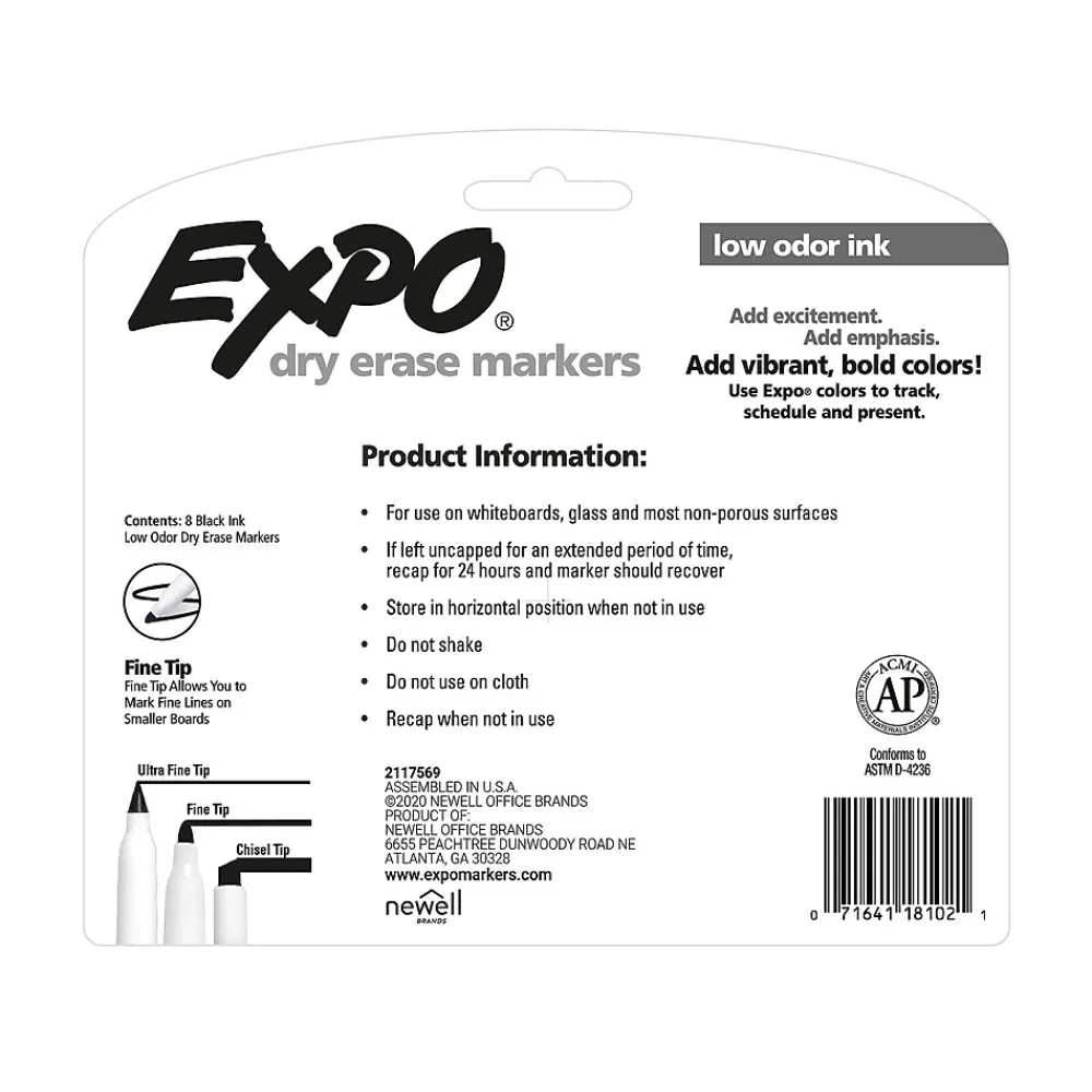 Markers|Expo Dry Erase Marker, Fine Tip, Black Ink, 8/Pack (2114555)