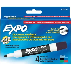 Markers|Expo Dry Erase Markers, Bullet Point, Assorted, 4/Pack (82074)