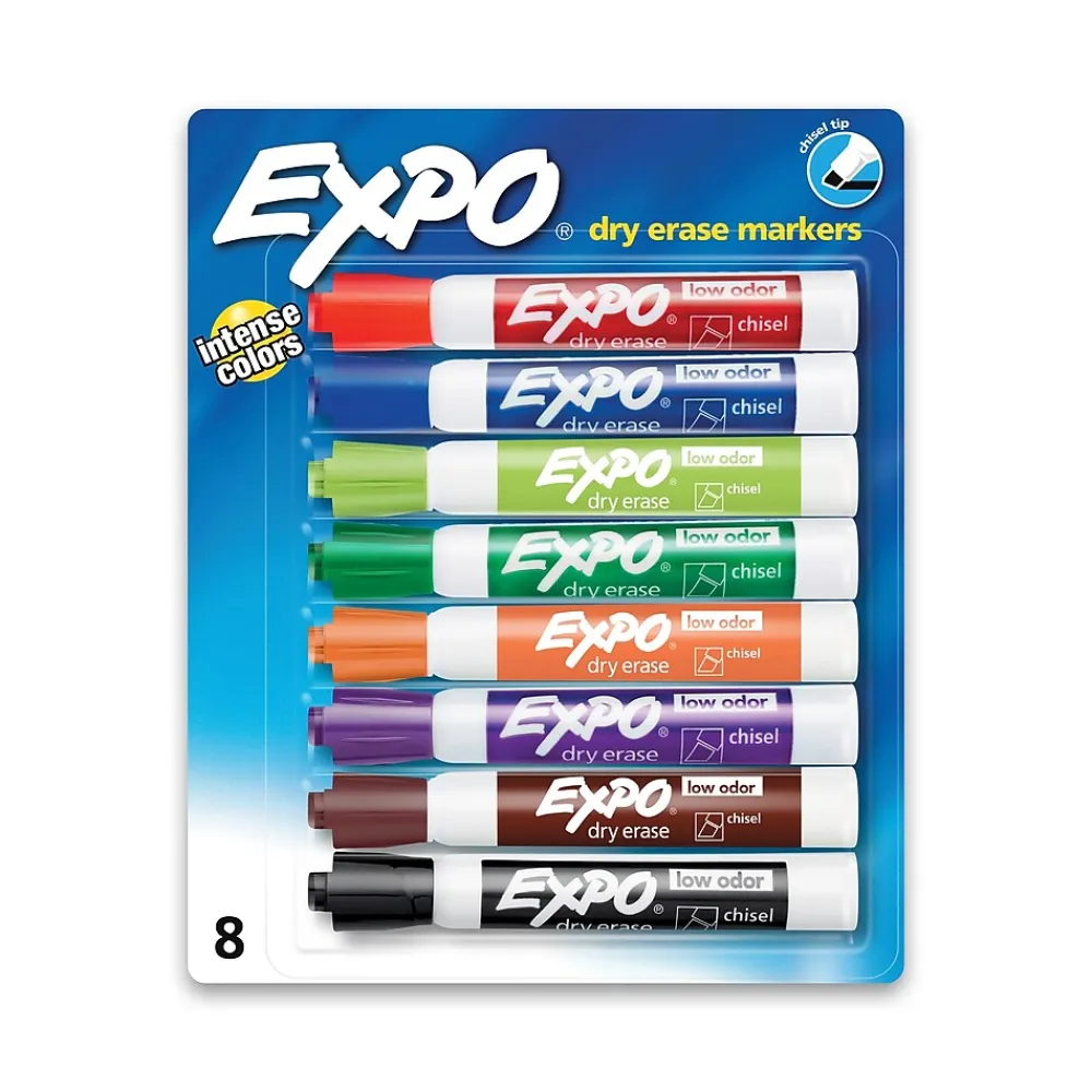 Markers|Expo Dry Erase Markers, Chisel Tip, Assorted, 8/Pack (80678)