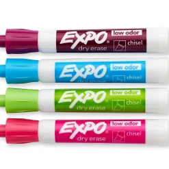 Markers|Expo Dry Erase Markers, Chisel Tip, Assorted, 4/Pack (81029)