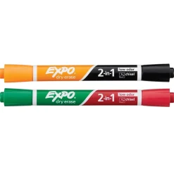 Markers|Expo 2-in-1 Dry Erase Markers, Chisel Tip, Assorted, 2/Pack (1944654)