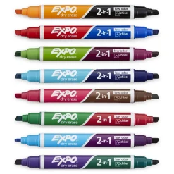 Markers|Expo 2-in-1 Tank Dry Erase Markers, Chisel Tip, Assorted, 8/Pack (1944658)