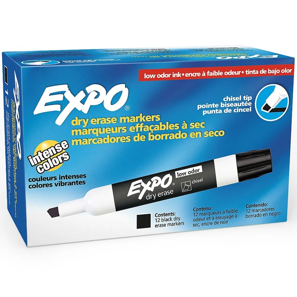 Markers|Expo ® Low Odor Dry Erase Markers, Chisel Tip, Black, Pack of 12 (SAN80001-12)