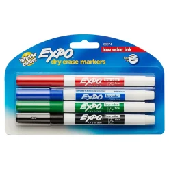 Markers|Expo Low Odor Dry Erase Markers, Fine Tip, Assorted, 4/Pack (86674) Assorted Colors