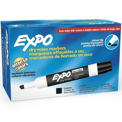 Markers|Expo Low Odor Tank Dry Erase Marker, Chisel Tip, , 12/Pack (80001) Black