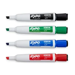 Markers|Expo Magnetic Dry Erase Markers, Chisel Tip, Assorted, 4/Pack (1944728)