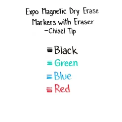 Markers|Expo Magnetic Dry Erase Markers, Chisel Tip, Assorted, 4/Pack (1944728)