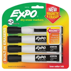 Markers|Expo Magnetic Dry Erase Markers, Chisel Tip, Black, 4/Pack (1944729)