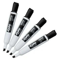 Markers|Expo Magnetic Dry Erase Markers, Chisel Tip, Black, 4/Pack (1944729)