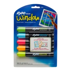 Markers|Expo Neon Window Dry Erase Markers, Bullet Tip, Assorted, 5/Pack (1752226)